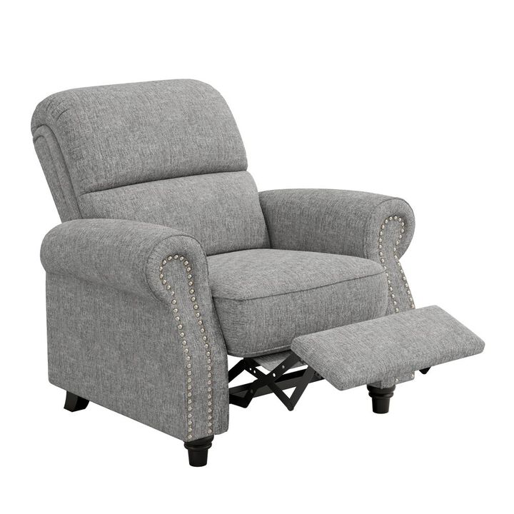 ProLounger Bustle-Back Pushback Recliner with Nailheads in Grey Chenille