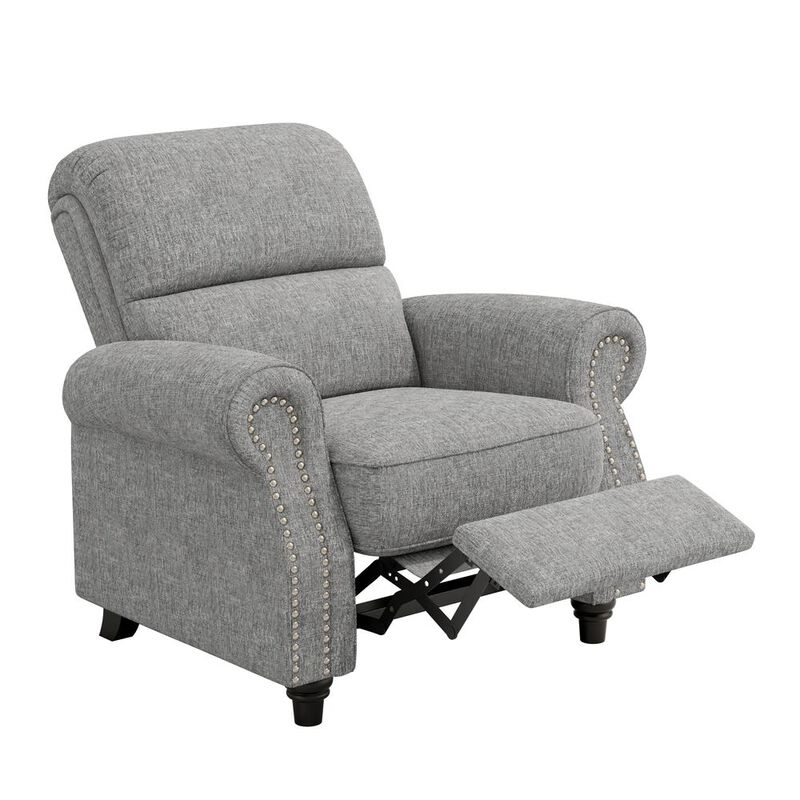 ProLounger Bustle-Back Pushback Recliner with Nailheads in Grey Chenille