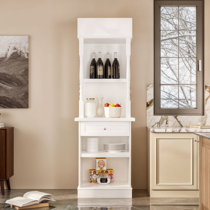 FUFU&GAGA Modern Storage Cabinet with Drawer and 4 Open Shelves, Versatile Kitchen Organizer or Serene Shrine (21.4 in. W x 18.4 in. D x 70.9 in. H), White