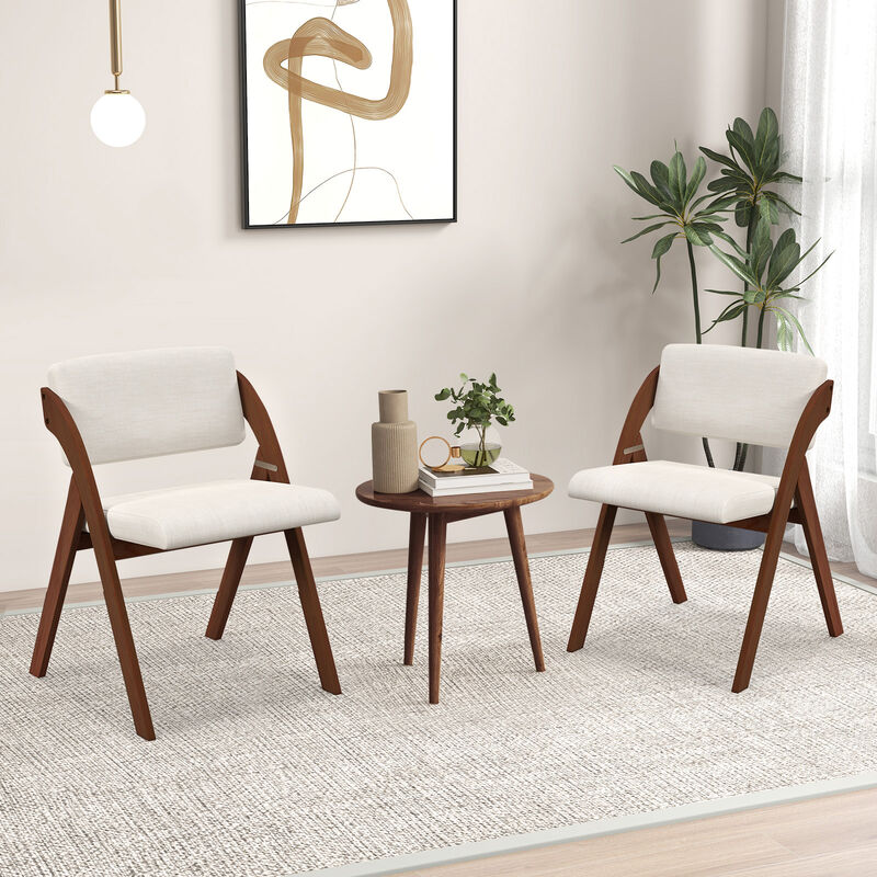 Set of 2 Folding Kitchen Dining Chairs with Rubber Wood Legs
