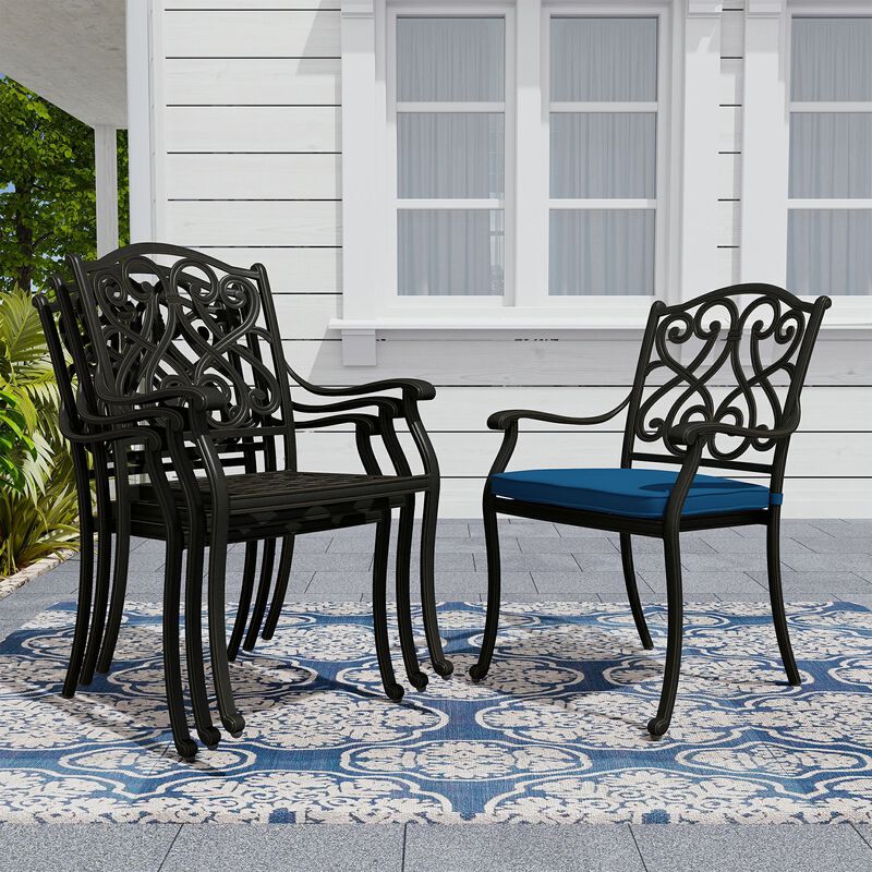Mondawe 4 Piece Cast Aluminum Outdoor Dining Chairs with Cushion