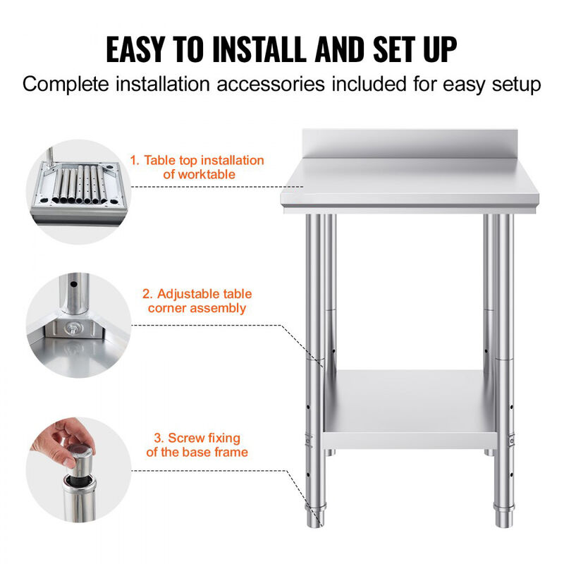 Heavy Duty Stainless Steel Prep Table with Adjustable Shelf for Restaurant Kitchen Home Hotel-Silver image number 8