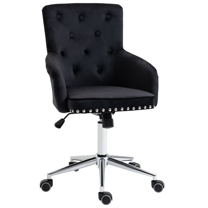 Black Tufted Task Chair: Mid-Back Office Chair with Nailhead Trim
