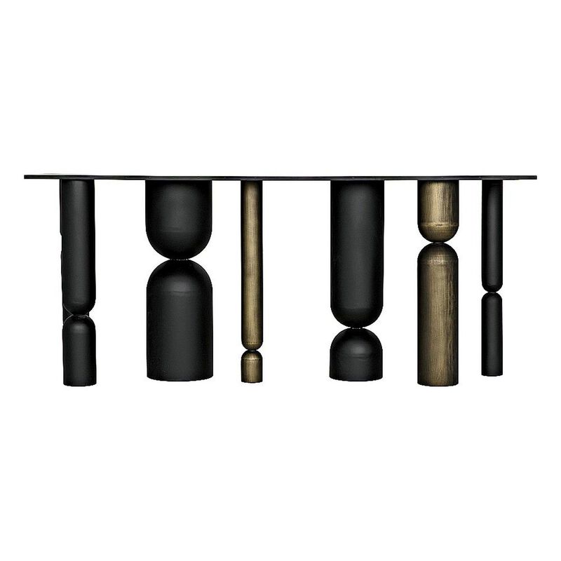 Figaro Console, Black Metal and Aged Brass Finish