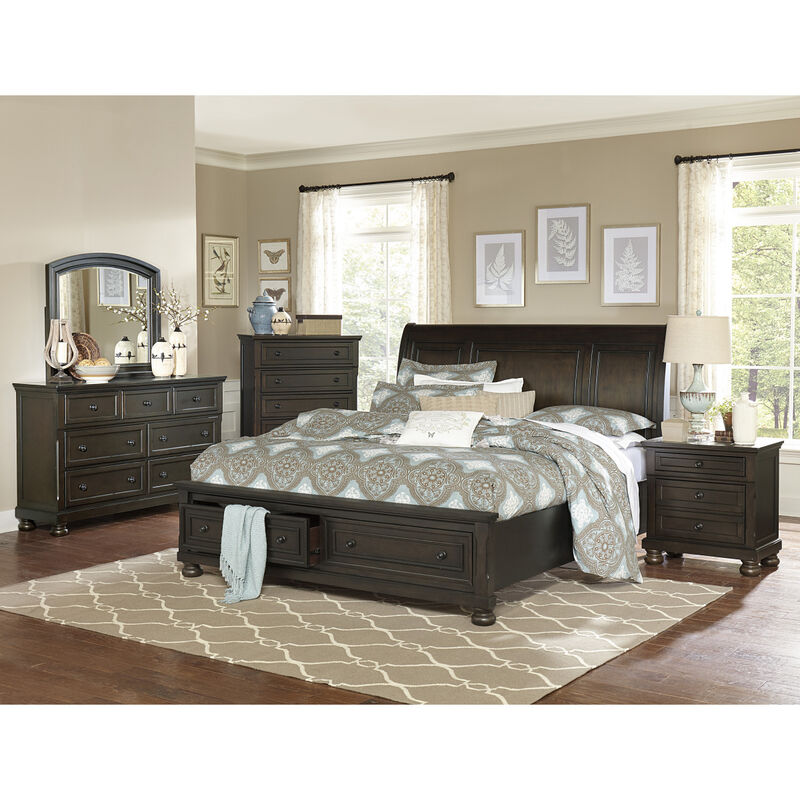 Grayish Brown Finish 1pc California King Size Platform Bed with Footboard Storage Sleigh Bed Transitional Bedroom Furniture
