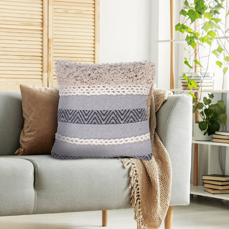 18 x 18 Cotton Accent Throw Pillows, Geometric Lined Pattern, Set of 2, Multicolor
