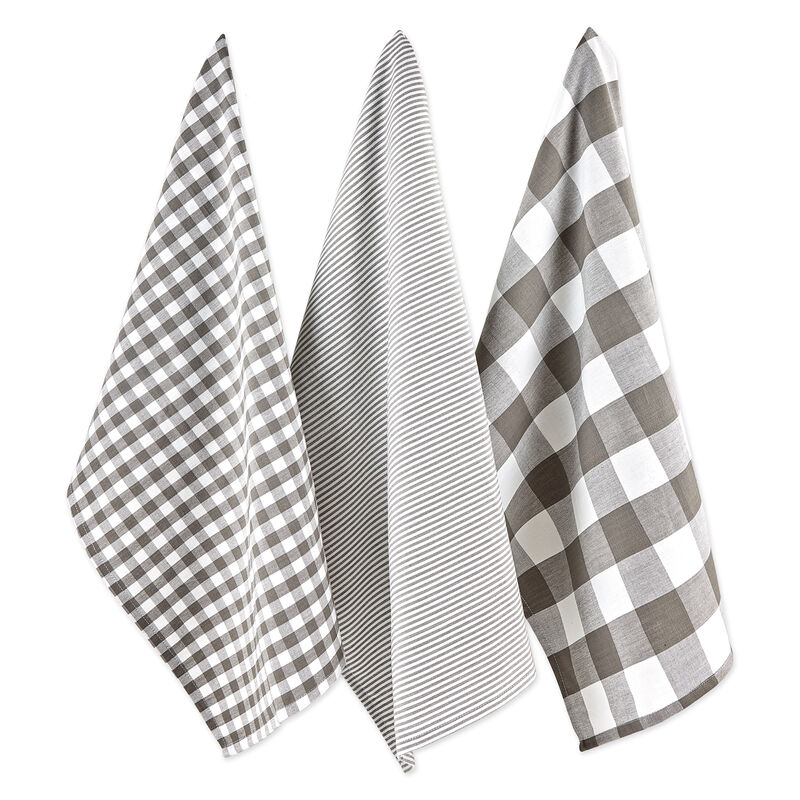 Set of 3 Assorted Gray and White Dish Towel  30" image number 1