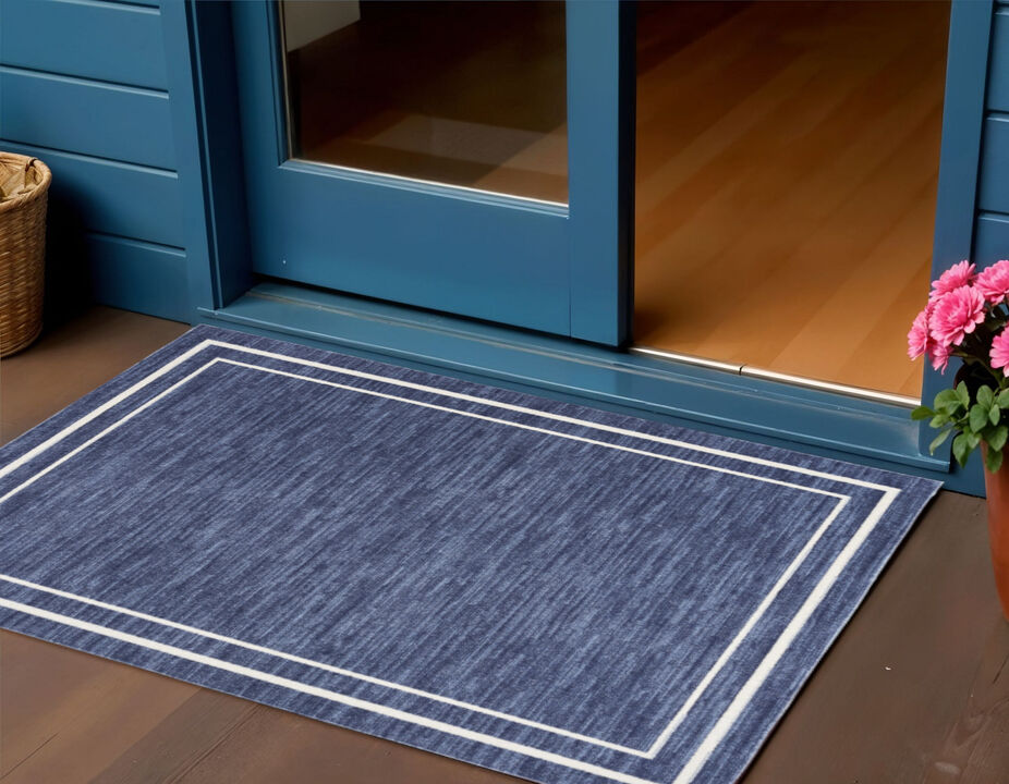 HomeRoots 2' X 4' Navy Blue And Ivory Indoor Outdoor Area Rug