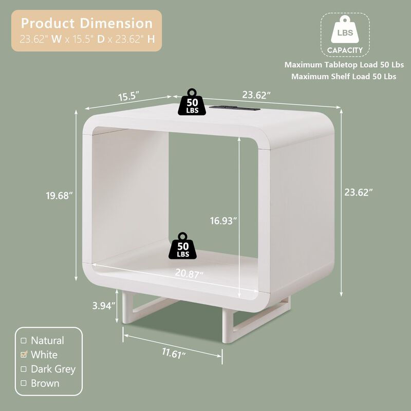 23.6" Curved 2-Tier End Table with USB-C Charging Station image number 3
