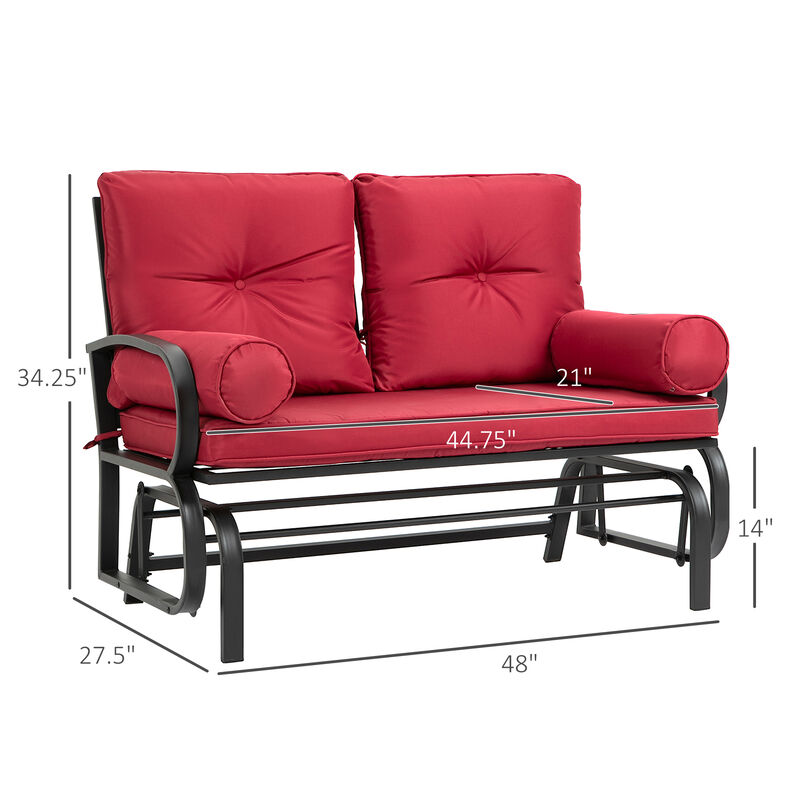 Outsunny Swing Glider Rocking Chair, Double Patio Bench, 2 Person Loveseat with Steel Frame, Cushions, Pillow Armrests, Red