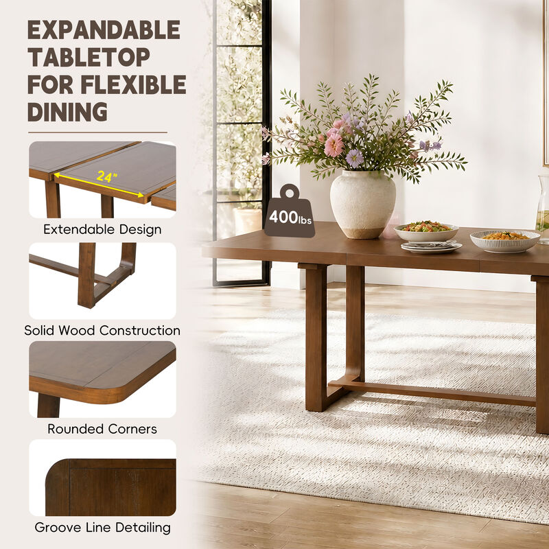 Merax Extendable Dining Table Set with 6 Seats, Solid Wood Construction, Padded Seating image number 4