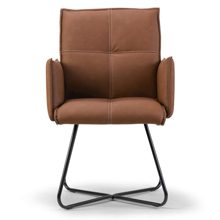 Glamour Home Set of 2 Ambel Brown Modern Dining Chair with Black Metal Legs