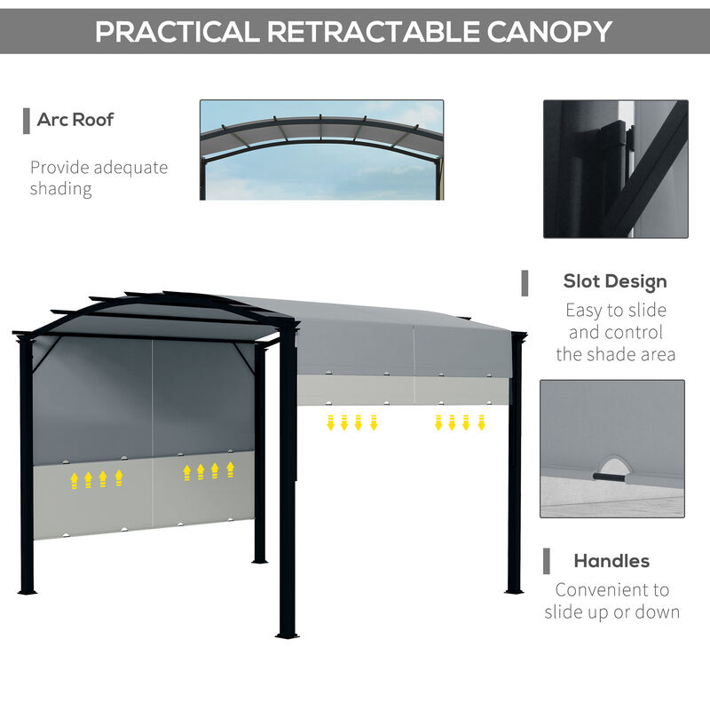 Outsunny 11' x 11' Outdoor Retractable Pergola Canopy, Arched Sun Shade Shelter, Metal Frame Patio Canopy for Backyard, Garden, Porch, Beach, Gray