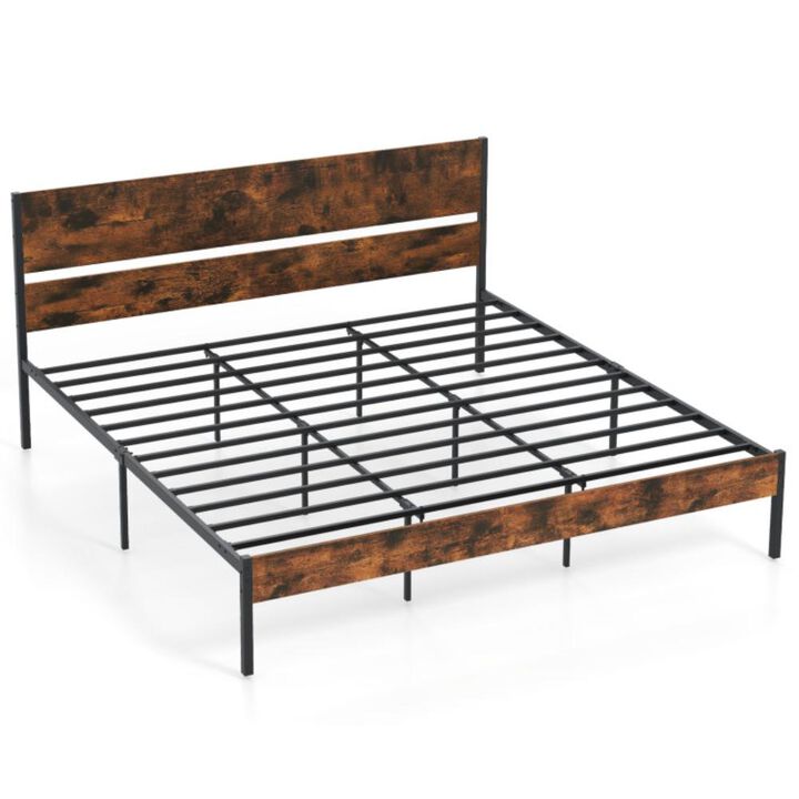 Hivvago Metal Bed Frame with Wooden Headboard and Footboard