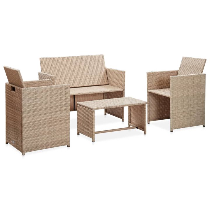 vidaXL 4 Piece Garden Lounge Set with Cushions Beige Poly Rattan