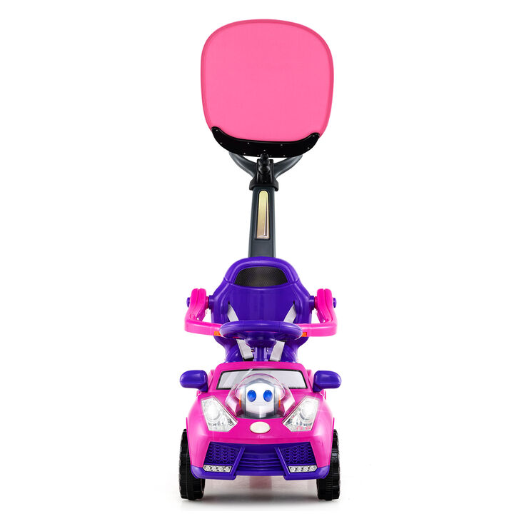 3-in-1 Toddler Ride-On Push Car with Canopy, Seat Belt and Footrest