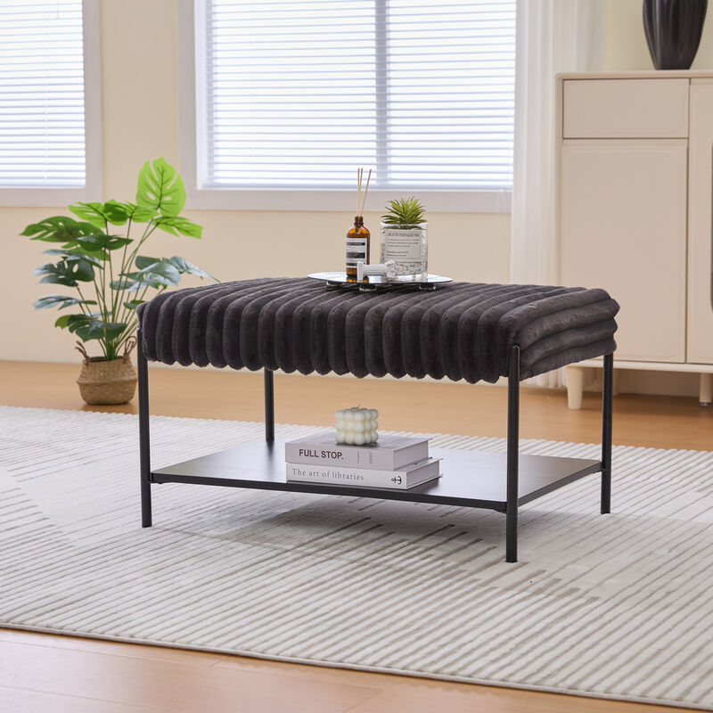 GOODSILO Versatile Upholstered Ottoman Foot Rest with Open Storage Shelf and Sturdy Metal Legs for Modern Living Spaces image number 3