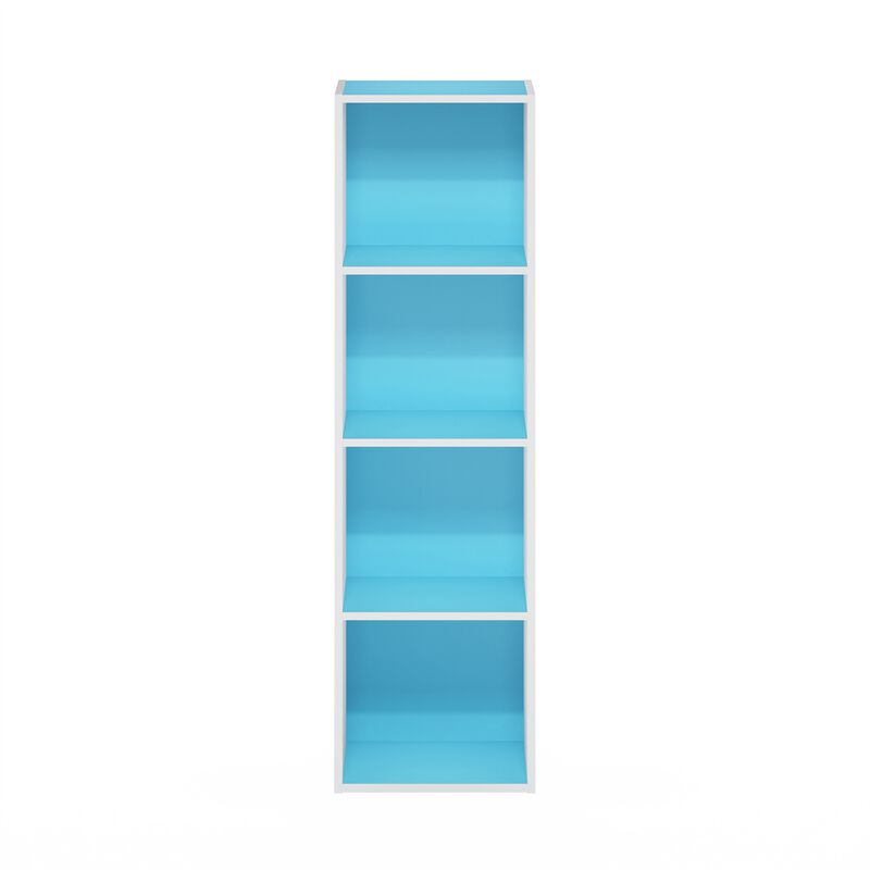 Furinno Luder Bookcase / Book / Storage, 4-Tier Cube, Light Blue/White
