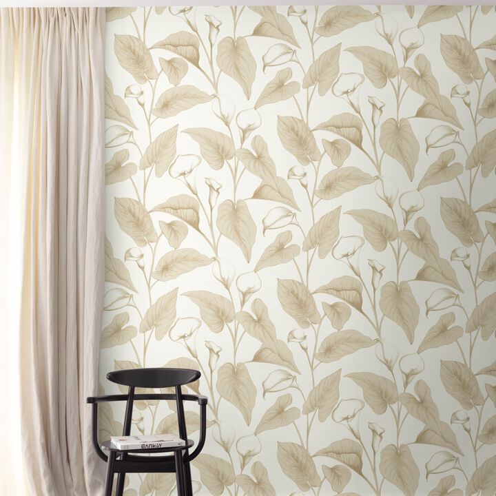 Inia Branched Leaves All-over Beige Wallpaper INA83602