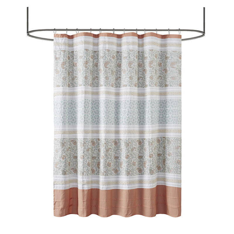 Gracie Mills Singleton Lace Trimmed Paisley Cotton Shower Curtain image number 0