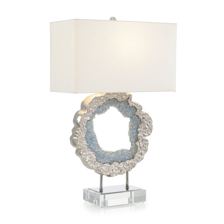 Hammered Nickel and Sea Blue Geode Table Lamp