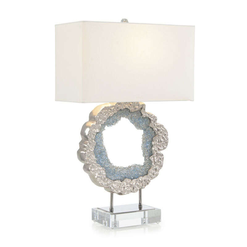 Hammered Nickel and Sea Blue Geode Table Lamp