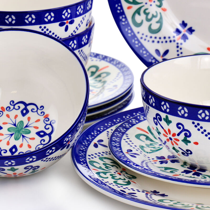 Laurie Gates California Designs Tierra Star 12 Piece Hand Painted Dinnerware Set in Blue