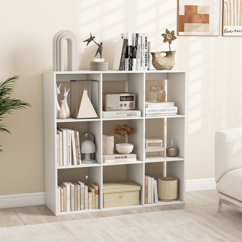 9 Cube Bookshelf with Back Guardrail for Living Room Bedroom