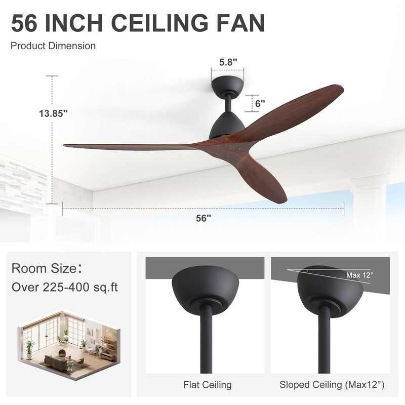 Breezary 56" Ceiling Fan No Light, 3 Blade, 6 Speed, Remote Control image number 4
