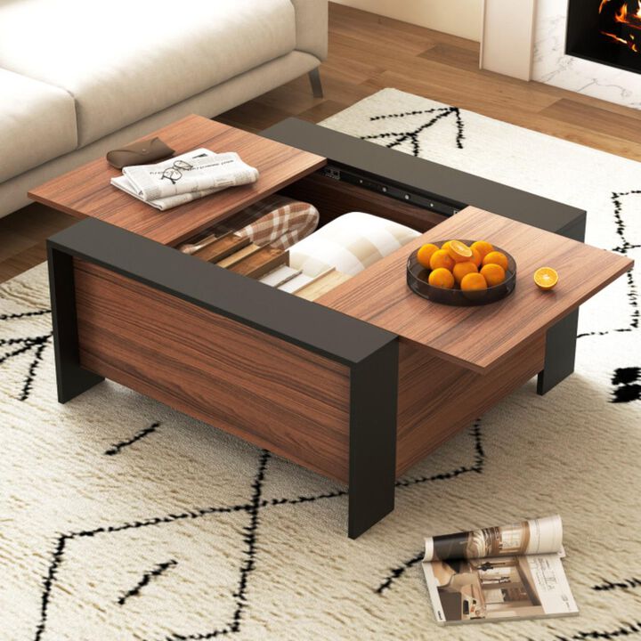 Hivvago 36.5 Inch Coffee Table with Sliding Top and Hidden Compartment