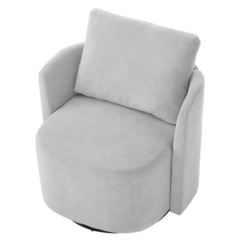 Merax 360° Swivel Barrel Chair  Modern Upholstered Accent Armchair with Curved Design for Living Room, Office & Bedroom