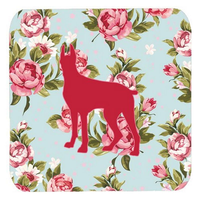 Caroline's Treasures BB1081-RS-BU-FC Great Dane Shabby Chic Blue Roses Foam Coasters (Set of 4), 3.5 H x 3.5 W, Multicolor