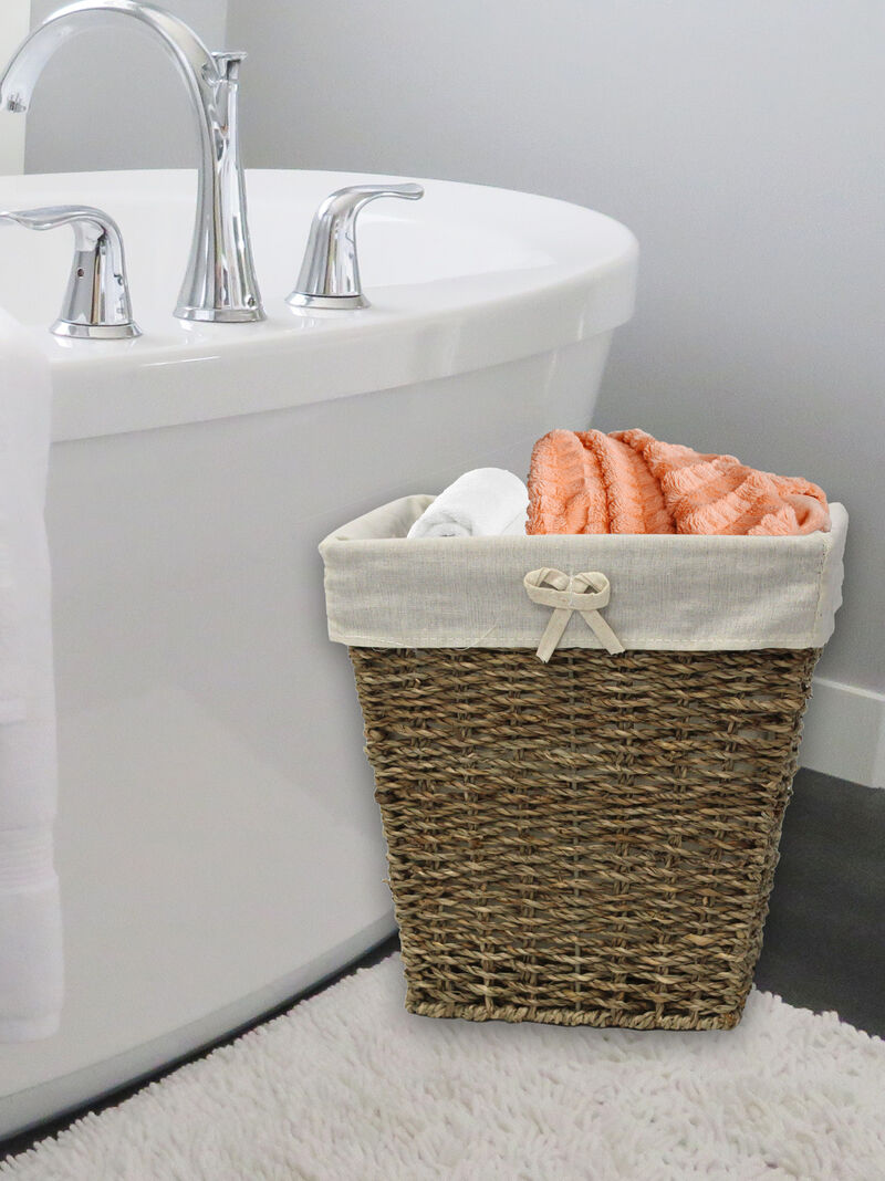 Woven Seagrass Small Waste Bin Lined with White Washable Lining