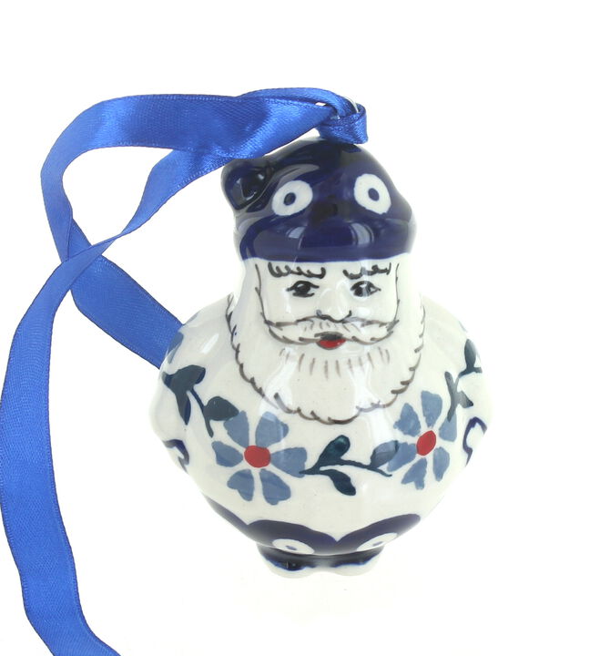 Blue Rose Polish Pottery Garden Bouquet Santa Ornament