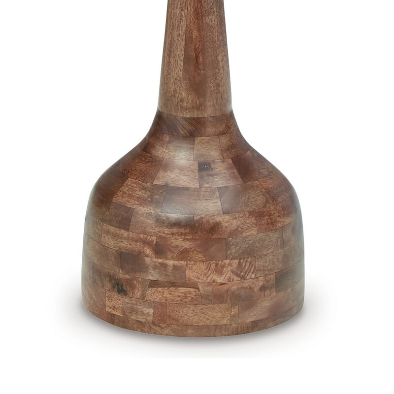 Accent Table, Solid Wood Turned Design, 14 Inch, Medium Brown Finish