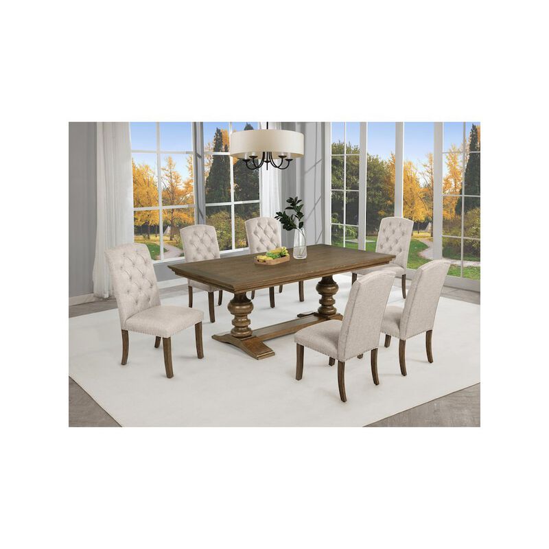 Best Quality Furniture Traditional Dinging Set With 6 Beige Side Chairs And One 72 Wood Dining Table
