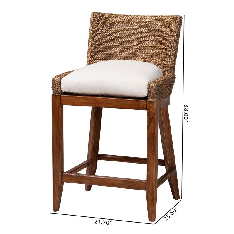 bali & pari Ridley Seagrass Counter Stool with Mahogany Wood Frame - Coastal Seating with Woven Square Back and Cushioned Seat for Kitchen Island or Breakfast Bar image number 8