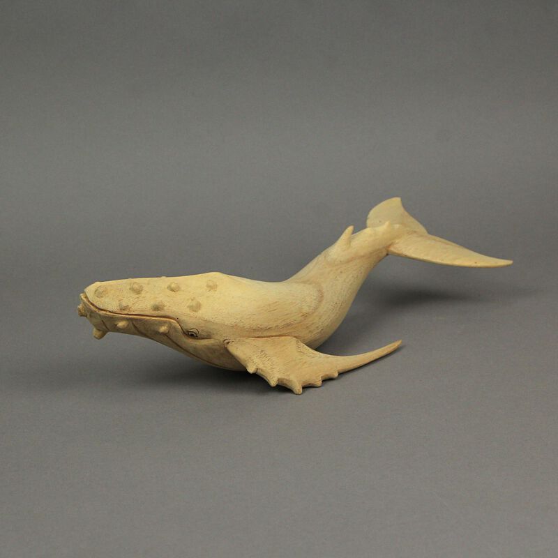 12" Hand Carved Humpback Whale Wooden Sculpture, Nautical Coastal Decor Figurine image number 3