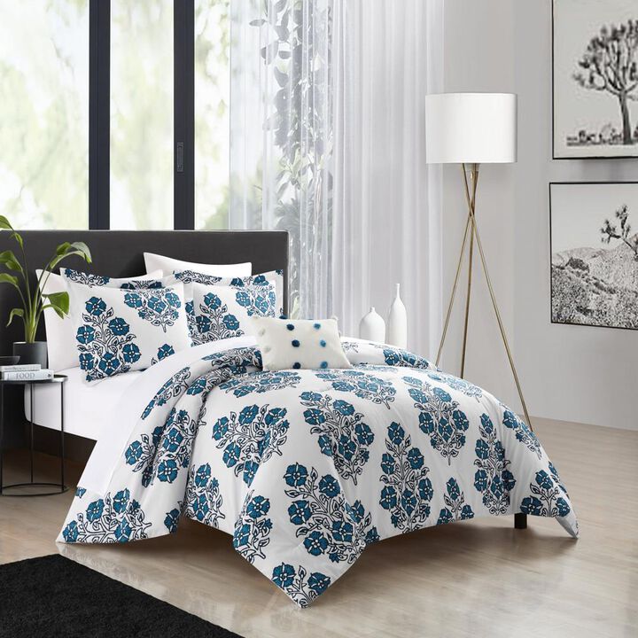 Chic Home Riley Comforter Set Large Scale Floral Medallion Print Design Bed In A Bag Bedding Blue