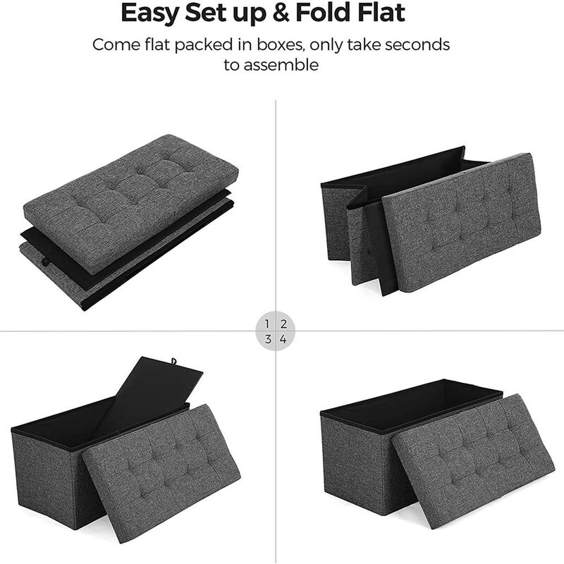 Foldable Ottoman with Storage Compartment – Soft-Top Organizer for Pillows, Toys, or Magazines