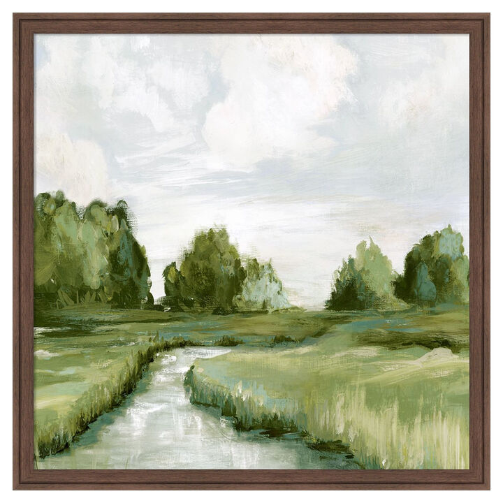 Tranquil Stream Through Green Fields by PI Studio Framed Canvas Wall Art