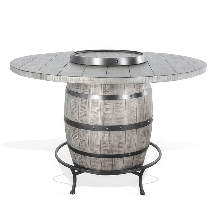 Zeka Counter Pub Dining Table, Gray Barrel Base w Lazy Susan, 54 Inch