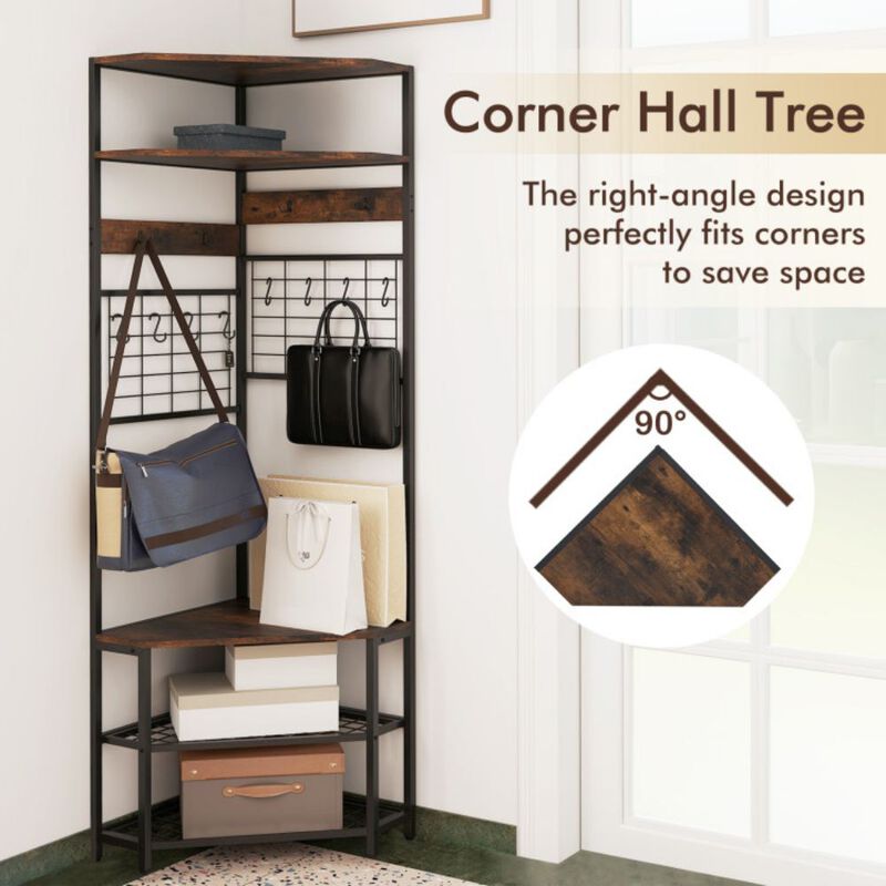 5-Tier Corner Hall Tree with Bench and Shoe Storage for Space-Saving Organization