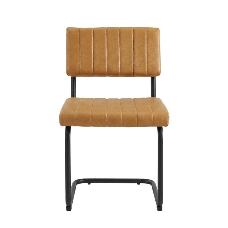 Vegan Leather Dining Side Chair with Cushioned Seat, Black Tan, Set of 2 image number 0
