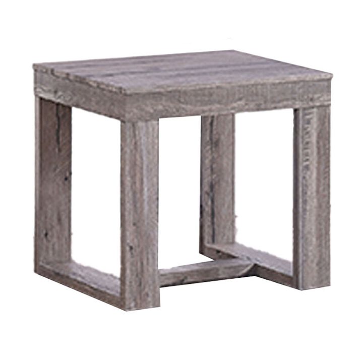 Knic Side End Table, 24 Inch, Gray Square Wood Top, Double Pedestal