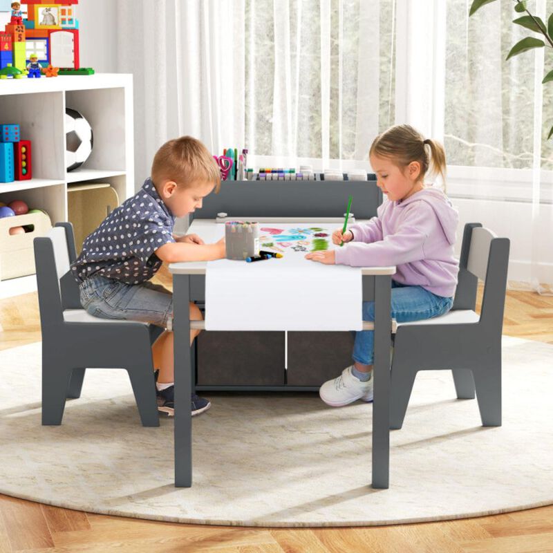 Hivvago Kids Art Table and Chairs Set with 2 Chairs and Paper Roll