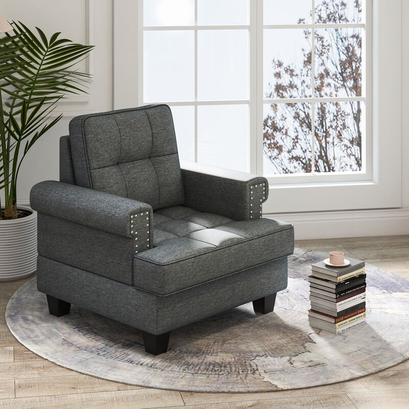 Mid-century Modern Accent Armchair Tufted Linen Club Chair