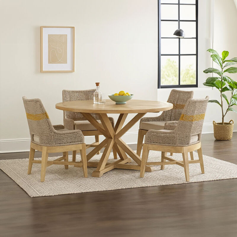 Avira Set of 2 Dining Chairs | Handcrafted Mango Wood | Cotton Rope Weaving | Beige Cushion