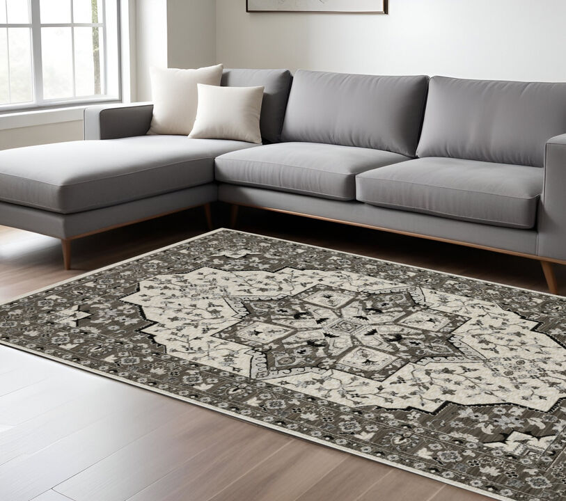 HomeRoots Medallion Area Rug With Fringe