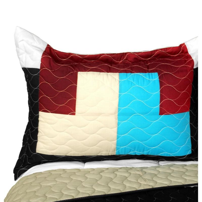 Lightweight 3PC Vermicelli-Quilted Patchwork Quilt Set All-Season Bedspread image number 2